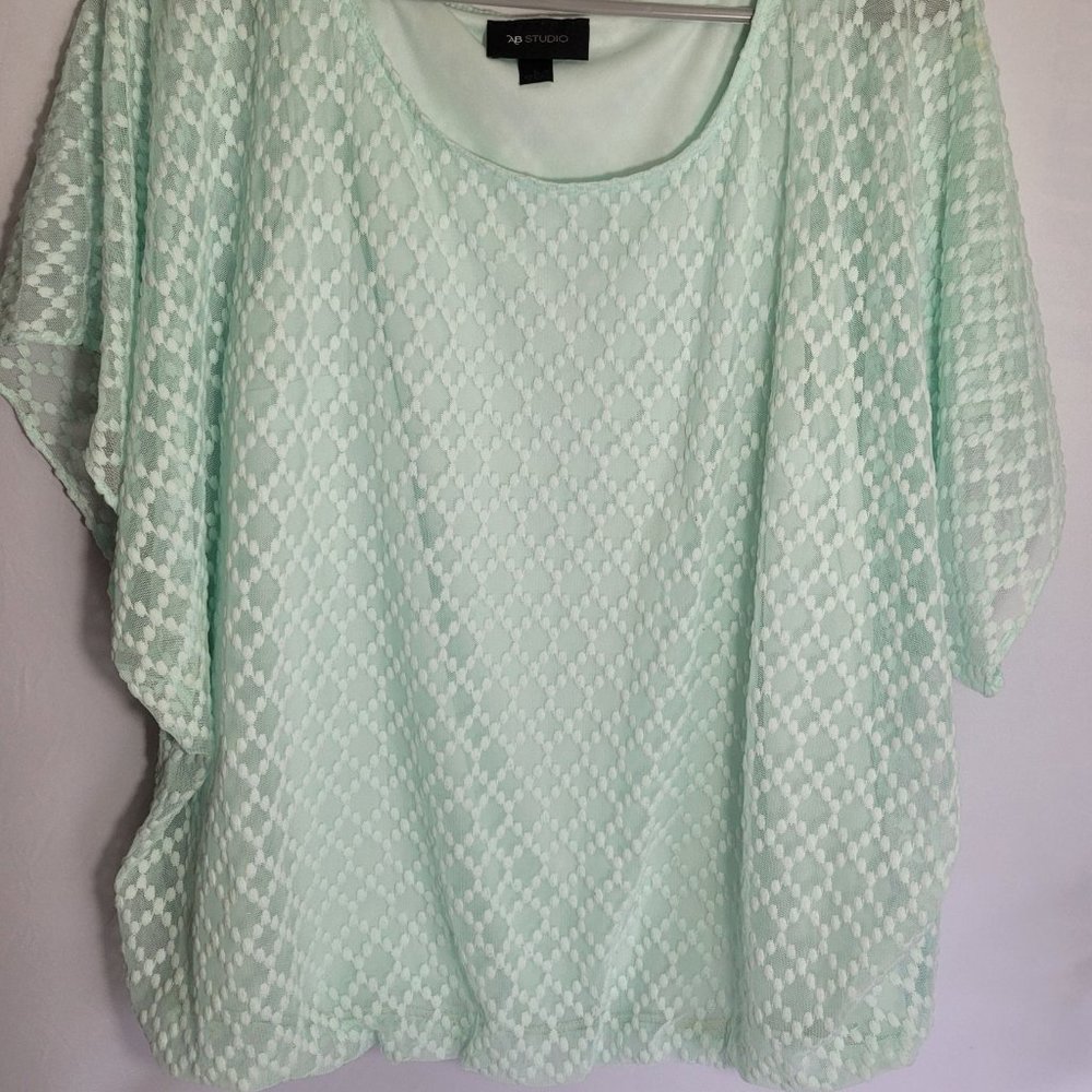 AB Studio mint green and white lace blouse